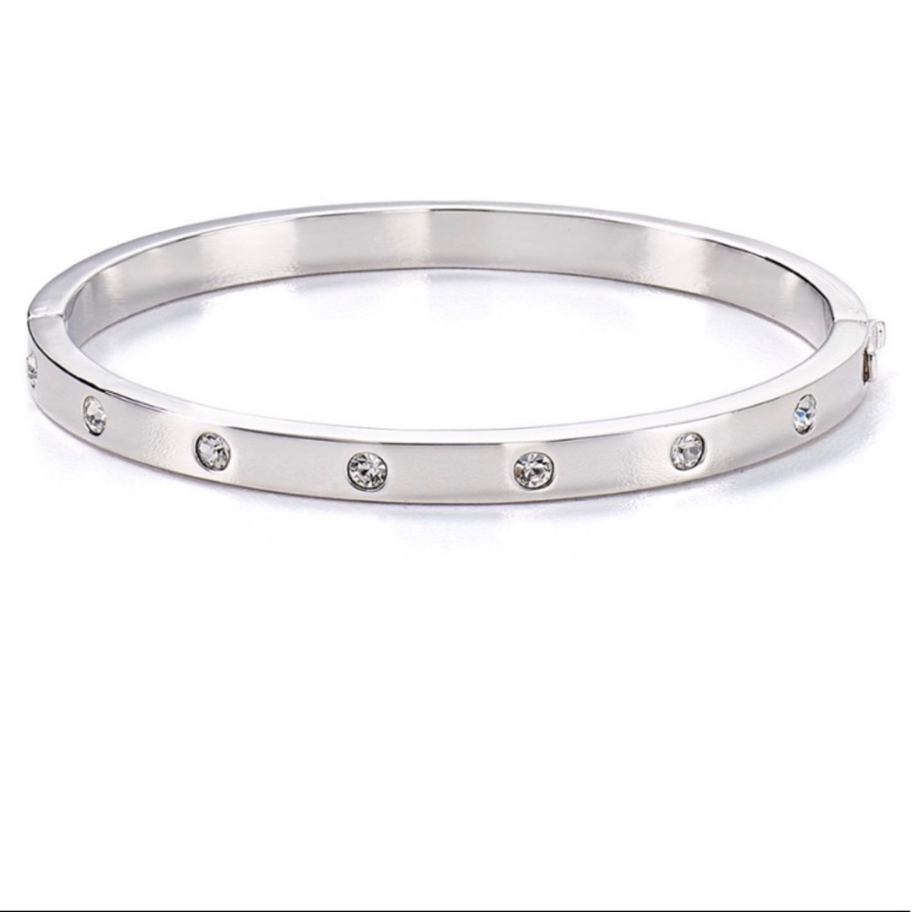 Kate Spade set in stone hinged bangle. Silver with crystal insets. NWT.